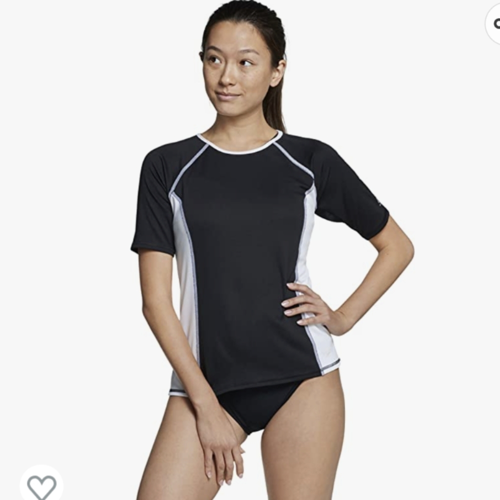 NWT SPEEDO Short Sleeved Rashguard UPF 50+ Black & White Women's Small
